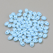 2-Hole Seed Beads, Czech Glass Beads, Deep Sky Blue, 5x3.5x2.5~3mm, Hole: 0.5mm, about 5850pcs/bag, 450g/bag(GLAA-R159-03234)