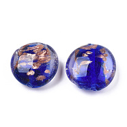 Handmade Gold Sand Lampwork Beads, Flat Round, Blue, 28.5x13mm, Hole: 1.8mm(LAMP-N031-01-03)