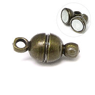 Round Brass Magnetic Clasps with Loops, N35 Grade Strong Magnet, Oval, Nickel Free, Antique Bronze, 11x5mm, Hole: 1mm(KK-D331-AB-NF)