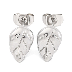 Non-Tarnish 304 Stainless Steel Stud Earrings, Leaf, Stainless Steel Color, 11.5x7.5mm(EJEW-H013-21P)