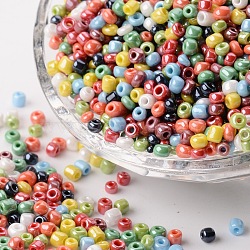 Glass Seed Beads, Opaque Colors Lustered, Round, Mixed Color, 3mm, Hole: 1mm, about 10000pcs/pound(SEED-A012-3mm)