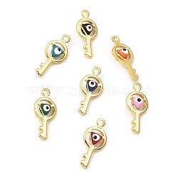 Brass with Enamel Pendants, Real 18K Gold Plated, Long-Lasting Plated, Lead Free & Cadmium Free, Eye with Key Charm, Mixed Color, 14.5x6.5x3.5mm, Hole: 1mm(KK-K337-05G)