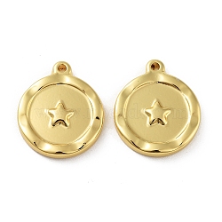 Ion Plating(IP) 304 Stainless Steel Pendants, Flat Round Charm, Real 18K Gold Plated, Star, 18x15x2.5mm, Hole: 1.5mm(STAS-F304-03G-04)