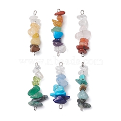 6Pcs Mixed Gemstone Chip Beaded Connector Charms Set, with 304 Stainless Steel Double Loops, Stainless Steel Color, 33~36x9~12.5x5~7mm, Hole: 2mm(PALLOY-JF02770-02)