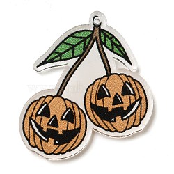 Halloween Theme Opaque Acrylic Pendants, Pumpkin, 32x34x2.5mm, Hole: 1.6mm(SACR-Z004-01B)