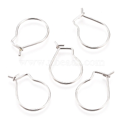 304 Stainless Steel Hoop Earrings Findings, Kidney Ear Wires, Silver, 18x13x0.8mm(STAS-H436-02S)