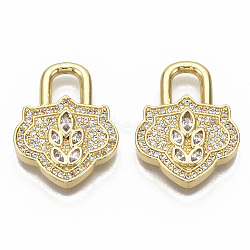 Brass Micro Pave Cubic Zirconia Pendants, Nickel Free, Lock, Clear, Real 16K Gold Plated, 23.5x18x3.5mm, Hole: 4.5x4.5mm(ZIRC-T014-001-NF)