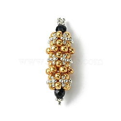 MIYUKI Round Rocailles Seed Beads Beaded Charms, with Synthetic Blue Goldstone Beads, Oval Pendants, Gold, 35x10.5mm, Hole: 1.5mm(PALLOY-MZ00209-03)