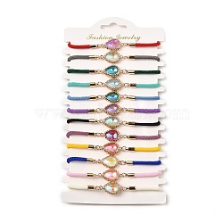 12Pcs 12 Colors Polyester Bracelets, Brass Glass Links Jewelry for Women, Teardrop, Mixed Color, 7-1/2 inch(19cm)(BJEW-P340-09G)