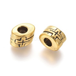 Alloy European Stopper Beads, Cadmium Free & Lead Free, Antique Golden Color, Tube, about 7mm wide, 11mm long, 9mm thick, hole: 4mm(E465-G)