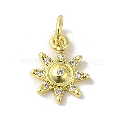 Brass Micro Pave Cubic Zirconia Charms, Real 18K Gold Plated, Sun Charms, Clear, 12x9.5x2mm, Hole: 3mm(KK-M283-23A-01)