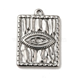 304 Stainless Steel Pendants, Wave Textured, Rectangle with Eye Pattern Charms, Stainless Steel Color, 21x15x2mm, Hole: 1.2mm(STAS-G278-08P)