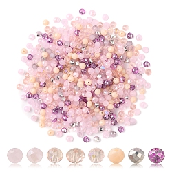 500Pcs Electroplat Opaque Glass Beads, Half Rainbow Plated, Faceted, Rondelle, Pink, 4x3mm, Hole: 0.4mm(EGLA-YW0001-39B)