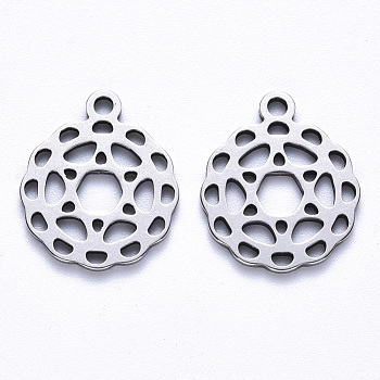 304 Stainless Steel Pendants, Flat Round, Stainless Steel Color, 17.5x15x1mm, Hole: 1.6mm