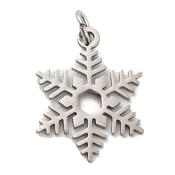 Christmas 304 Stainless Steel Pendants, with Jump Ring, Snowflake Charm, Stainless Steel Color, 20x15x1mm, Hole: 3.4mm