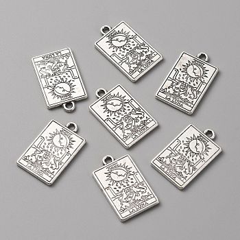 Zinc Tibetan Style Alloy Pendants, Antique Silver, Rectangle with Tarot Cards Pattern, Antique Silver, 23x14x1.5mm, Hole: 1.8mm