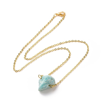 Natural Amazonites Irregular Nugget Pendant Necklace, Alloy Jewelry for Women, Golden, 20.47 inch(52cm)
