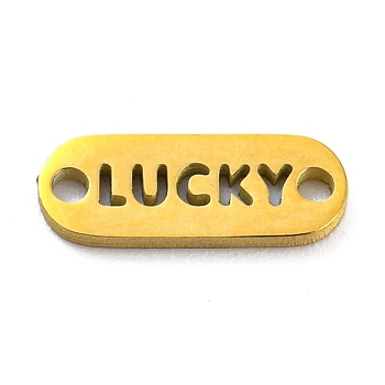 304 Stainless Steel Oval Connector Charms, Word Lucky Links, Golden, 3.5x10x0.9mm, Hole: 1mm