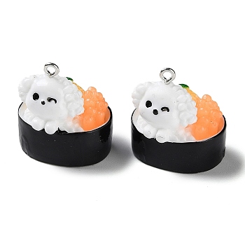 Opaque Resin Imitation Food Pendants, Dog Sushi Charms with Platinum Tone Iron Loops, Light Salmon, 25x24x20mm, Hole: 2mm