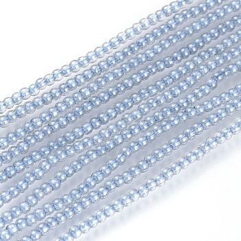 Electroplate Glass Beads Strands, Round, Pear Luster Plated, Light Blue, 2mm, Hole: 0.6mm, about 180pcs/strand, 14.17 inch(36cm)