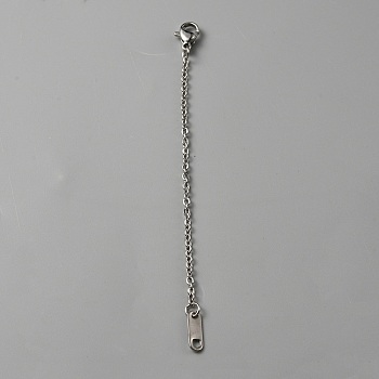 304 Staimless Steel Cable Chain Extender, End Chains with Lobster Claw Clasps and Chain Tabs, Stainless Steel Color, 100x2mm