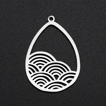 201 Stainless Steel Pendants, Laser Cut, Teardrop with Rainbow, Stainless Steel Color, 30x21x1mm, Hole: 1.4mm