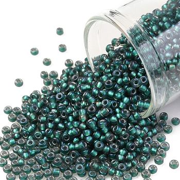 TOHO Round Seed Beads, Japanese Seed Beads, (270F) Matte Teal Lined Crystal, 11/0, 2.2mm, Hole: 0.8mm, about 3000pcs/10g