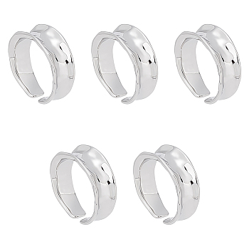 5Pcs Brass Wave Open Cuff Ring for Women, Platinum, US Size 5 1/4(15.9mm)