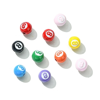 10Pcs Spray Painted Alloy Beads, Round with Number 8, Mixed Color, 9x8.5mm, Hole: 2mm