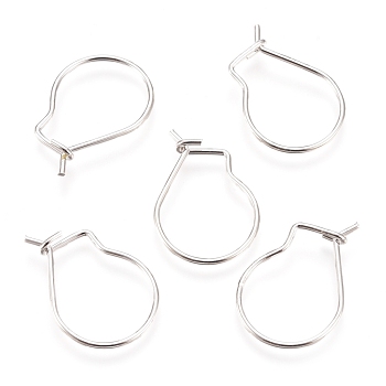 304 Stainless Steel Hoop Earrings Findings, Kidney Ear Wires, Silver, 18x13x0.8mm