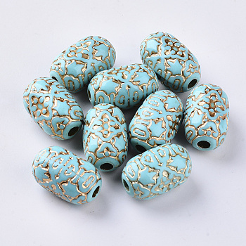 Plating Acrylic Beads, Golden Metal Enlaced, Oval, Dark Turquoise, 21.5x13.5mm, Hole: 3.5mm, about 195pcs/500g