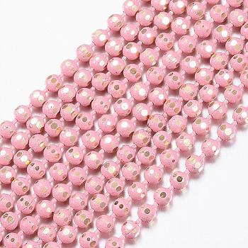 Brass Faceted Ball Chains, Soldered, Rack Plating, Two Tone, Pink, 1.5mm