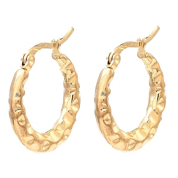 304 Stainless Steel Textured Hoop Earrings for Women, Real 18K Gold Plated, 23.5x3.5x22.5mm