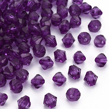 Transparent Acrylic Beads, Faceted, Bicone, Purple, 5x4.5mm, Hole: 1.2mm, about 12160pcs/500g