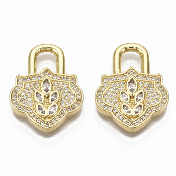 Brass Micro Pave Cubic Zirconia Pendants, Nickel Free, Lock, Clear, Real 16K Gold Plated, 23.5x18x3.5mm, Hole: 4.5x4.5mm