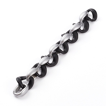 Handmade Spray Painted CCB Plastic Link Chains, Black, Link:23x16x8.5mm, 23x22.5x9mm, about 39.37 inch(1m)/strand