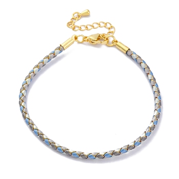 Polyester Cord Braided Bracelet Makings, with Stainless Steel Claw Lobster Clasps, Brass Findings, Long-Lasting Plated, Light Sky Blue, 7-3/8 inch(18.8cm)