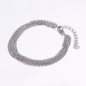 316 Surgical Stainless Steel Cable Chain Bracelets, Stainless Steel Color, 7-1/8 inch(180mm)