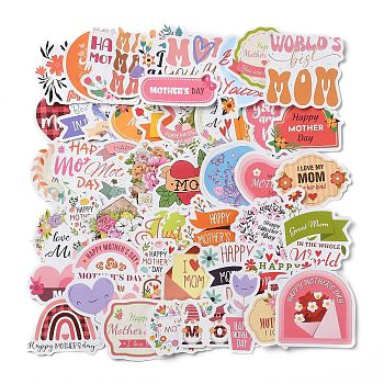 Mother's Day Self-Adhesive Paper Gift Tag Stickers, for Party, Decorative Presents, Word, 31~53x21~51x0.5mm, 50pcs/bag