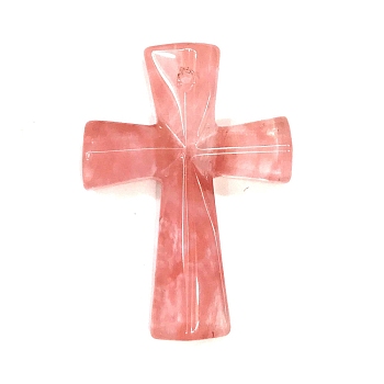 Cherry Quartz Glass Pendants, Religion Cross Charms, 45x33mm