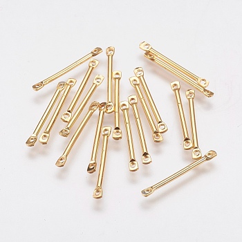 Brass Links Connectors, Long-Lasting Plated, Bar, Real 18K Gold Plated, 22x2x1mm, Hole: 1mm