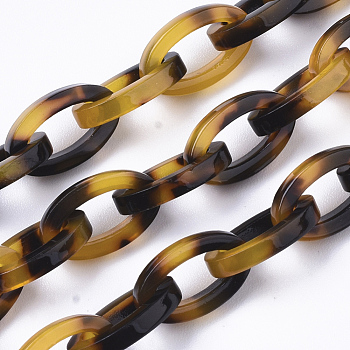 Two Tone Cellulose Acetate(Resin) Cable Chains, Flat Oval, for Jewelry Making, Goldenrod, Link: 15x9x2.5mm