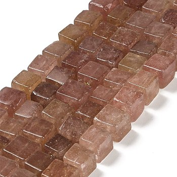 Natural Strawberry Quartz Beads Strands, Cube, 8~9x8~9x8~9mm, Hole: 1.2mm, about 38~39pcs/strand, 15.08~15.35 inch(38.3~39cm)
