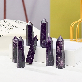 Tower Natural Lepidolite/Purple Mica Stone Home Display Decoration, Healing Stone Wands, for Reiki Chakra Meditation Therapy Decors, Hexagon Prism, 50~60mm