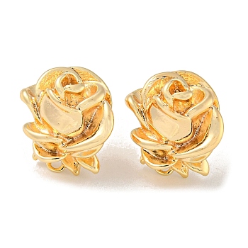 Brass Stud Earring Findings, Flower, with Loops, Real 18K Gold Plated, 14x14mm, Hole: 1.2mm, Pin: 0.7mm