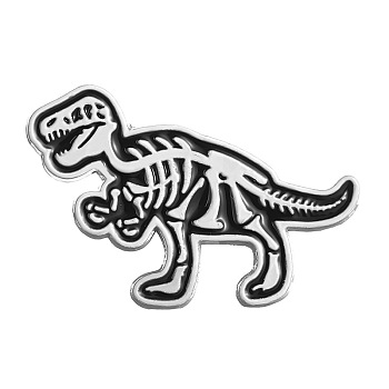 Cartoon Punk Style Alloy Enamel Pins, Dinosaur Skeleton Brooch for Halloween, Black, 29x19mm