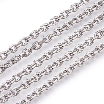 201 Stainless Steel Cable Chains, Diamond Cut Chains, Unwelded, Faceted, Oval, Stainless Steel Color, 3.5mm, Links: 5x3.5x1mm