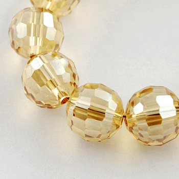 Electroplate Glass Bead Strands, Rainbow Color Plated, Faceted(96 Facets), Round, Goldenrod, 8mm, Hole: 1mm, about 72pcs/strand, 21.8 inch