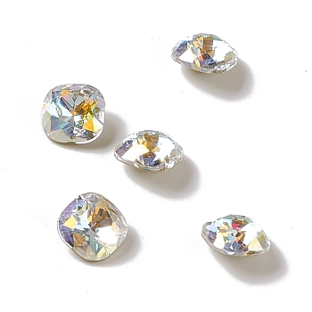 Glass Rhinestone Cabochons, Pointed Back & Back Plated, Square, Light Crystal AB, 6x6x3mm