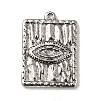 304 Stainless Steel Pendants, Wave Textured, Rectangle with Eye Pattern Charms, Stainless Steel Color, 21x15x2mm, Hole: 1.2mm